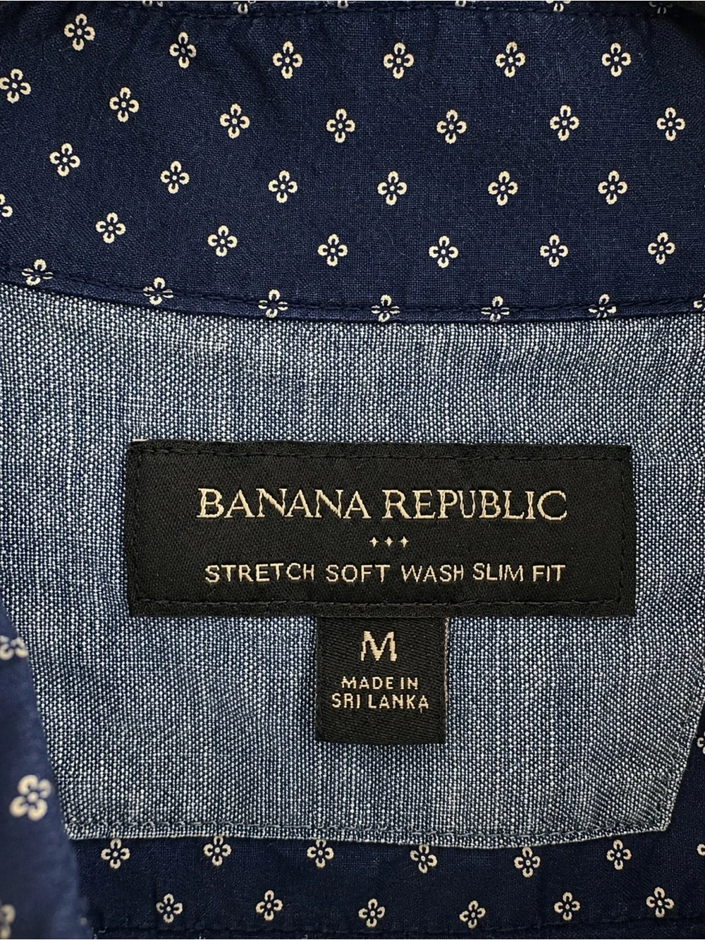 Banana Republic Navy Short-Sleeve Button-Down with Microdot Pattern